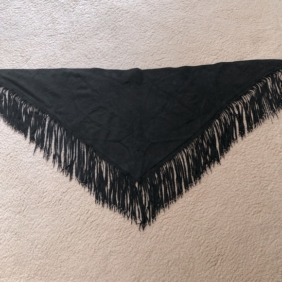 Black suede fringed wrap with silver beads made in the USA; dress it up or down - Picture 13 of 13
